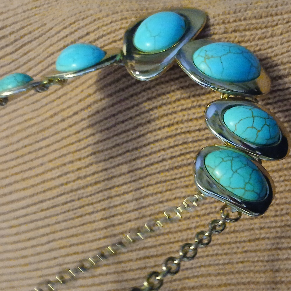 Turquoise Double Chain Silverstone Geometric Drop… - image 7